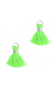 Mini Quaste Ibiza Style 1cm Silver-neon green